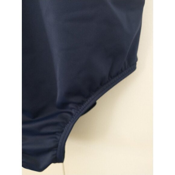 Lands End Woman's One Piece Sporty Scoop Neck Ombre Blue Swim Suit - 12 - Picture 4 of 7